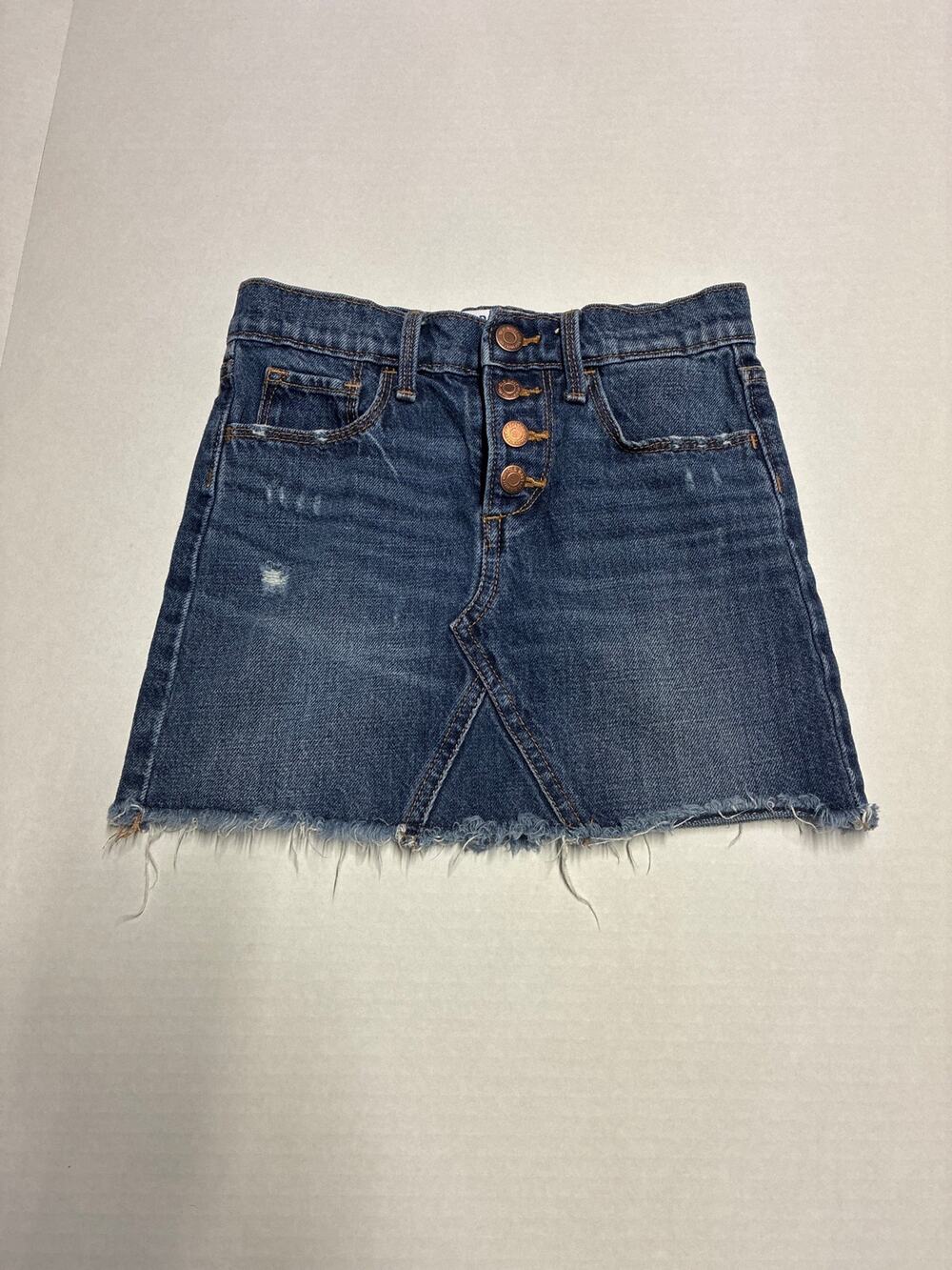 Old Navy Jean Denim Skirt Button Front Solar Medium Wash Whiskering S 6-7